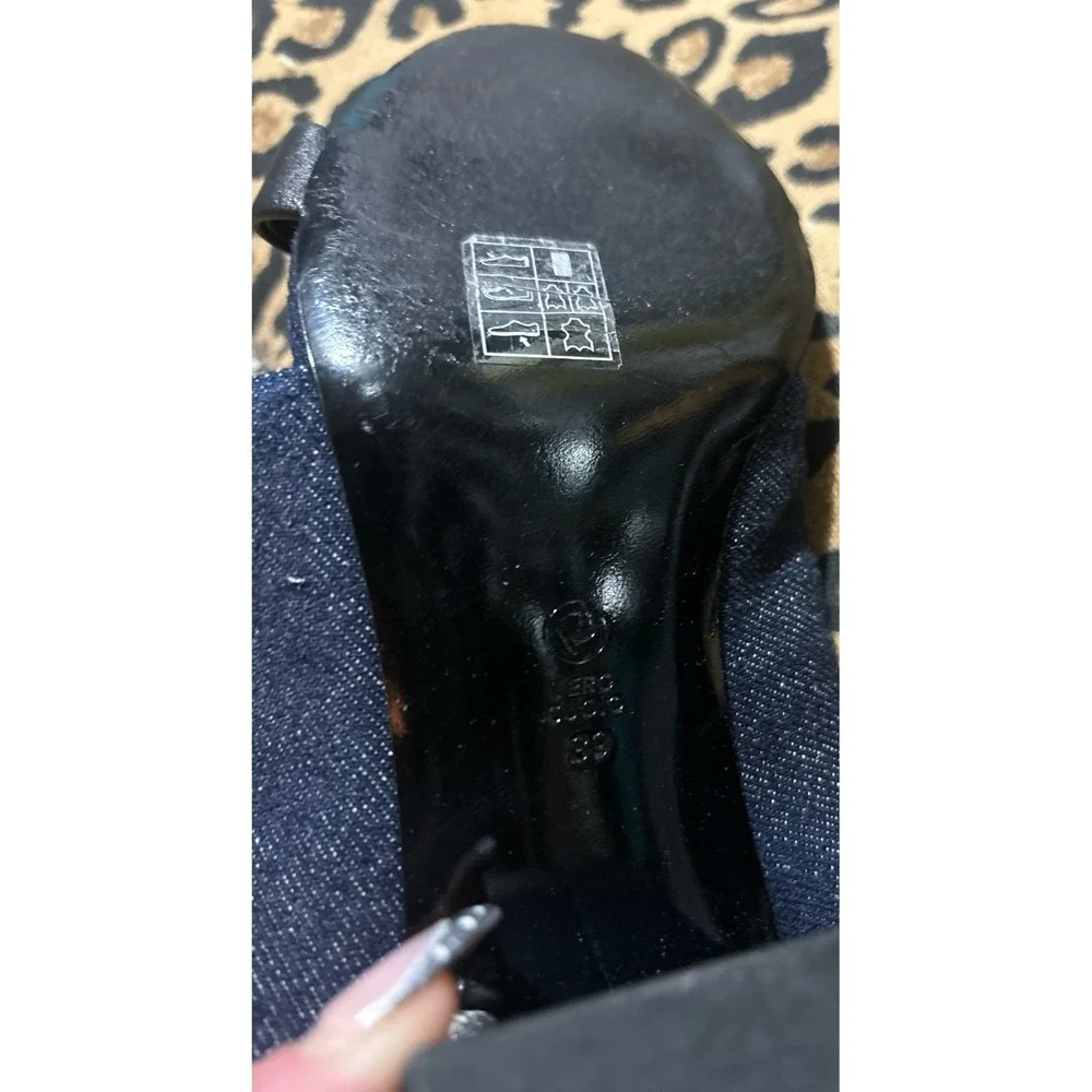 3.1 Phillip Lim Denim & Black Leather Double Strap Cube Sandals,‎ Size 8.5/39